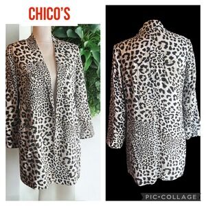CHICO'S Leopard Print Open Front Kimono Coatigan Jacket 3/4 Sleeves Women Size 0